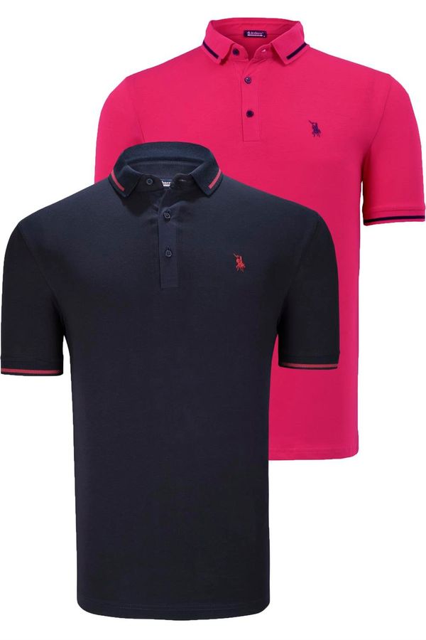 dewberry DOUBLE SET T8586 DEWBERRY MEN'S T-SHIRT-FUCHSIA-NAVY BLUE