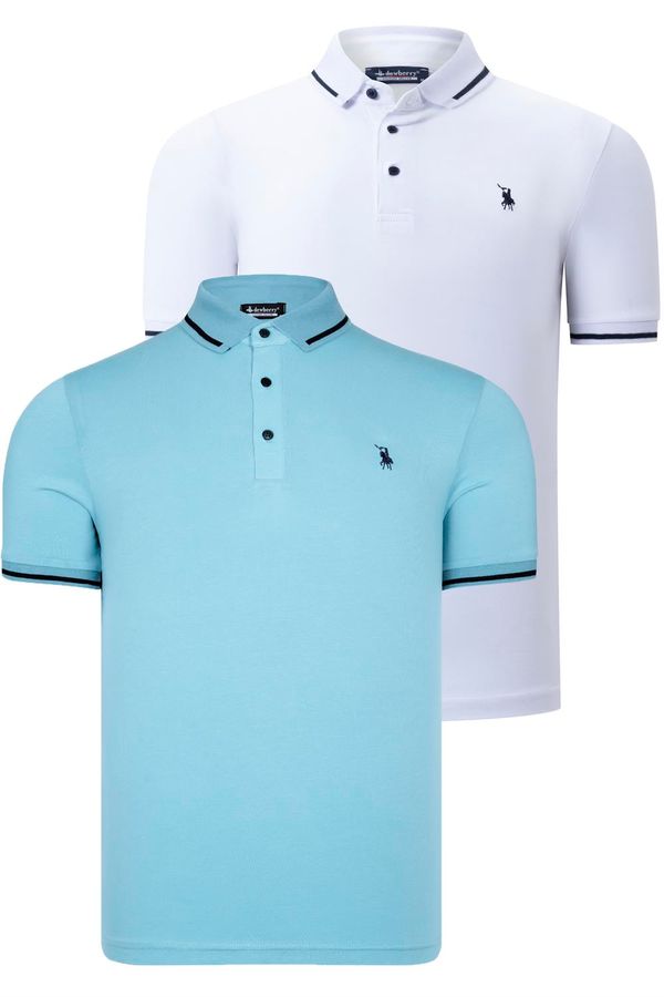 dewberry DOUBLE SET T8586 DEWBERRY MEN'S T-SHIRT-WHITE-CYAN