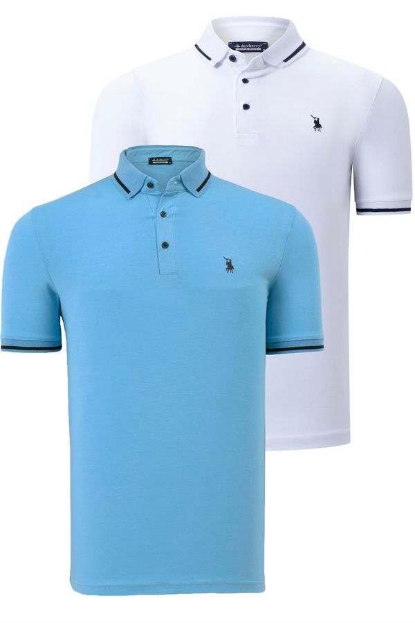 dewberry DOUBLE SET T8586 DEWBERRY MEN'S T-SHIRT-WHITE-LIGHT BLUE