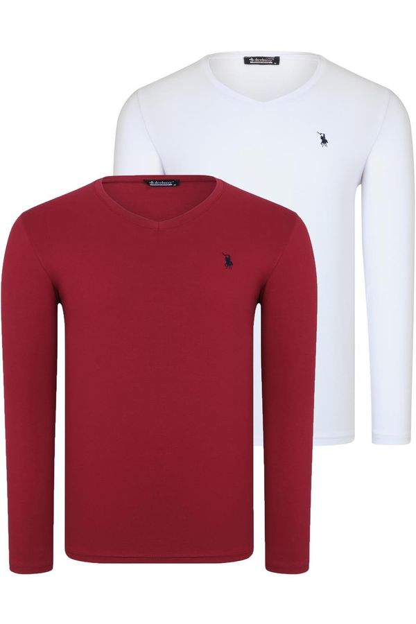 dewberry DOUBLE SET T8587 DEWBERRY V-NECK MEN'S SWEATSHIRT-WHITE-BURGUNDY