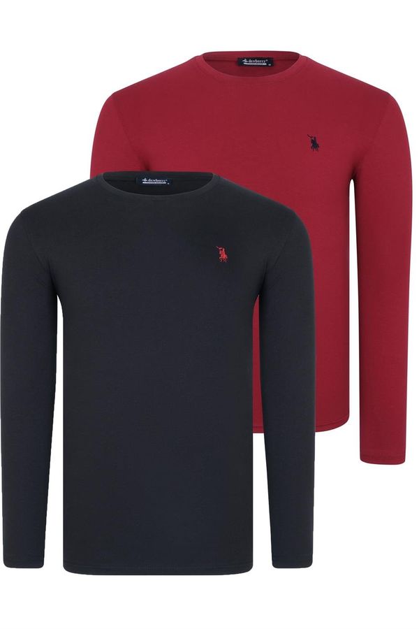 dewberry DOUBLE SET T8588 DEWBERRY ROUND NECK MEN'S SWEATSHIRT-BLACK-BURGUNDY