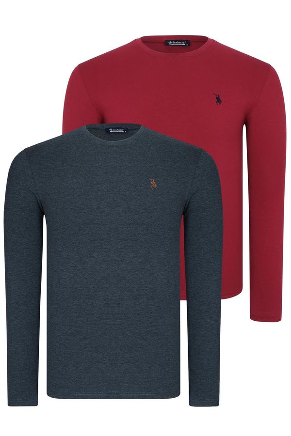 dewberry DOUBLE SET T8588 DEWBERRY ROUND NECK MEN'S SWEATSHIRT-BURGUNDY-ANTHRACITE