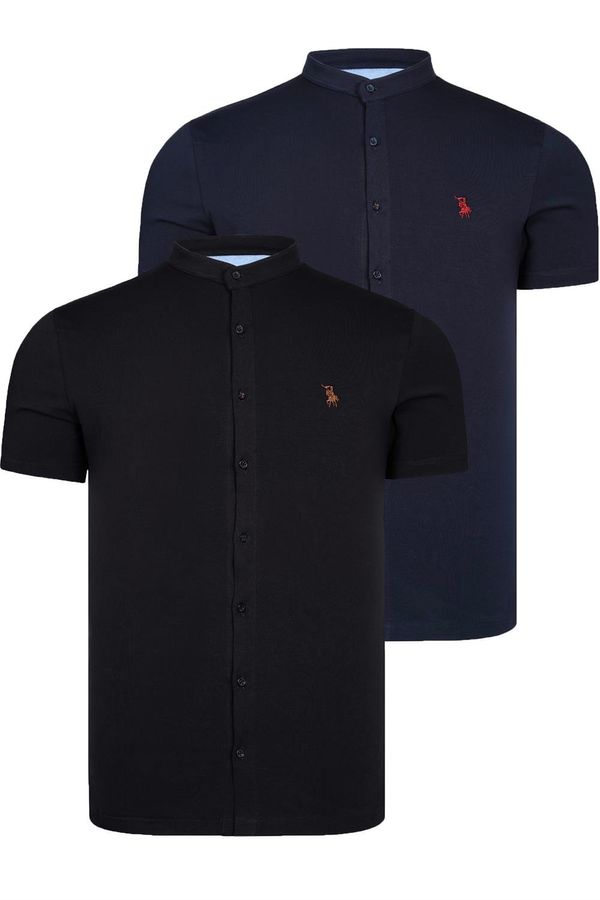 dewberry DOUBLE SET T8597 DEWBERRY MEN'S SHIRT-BLACK-NAVY BLUE