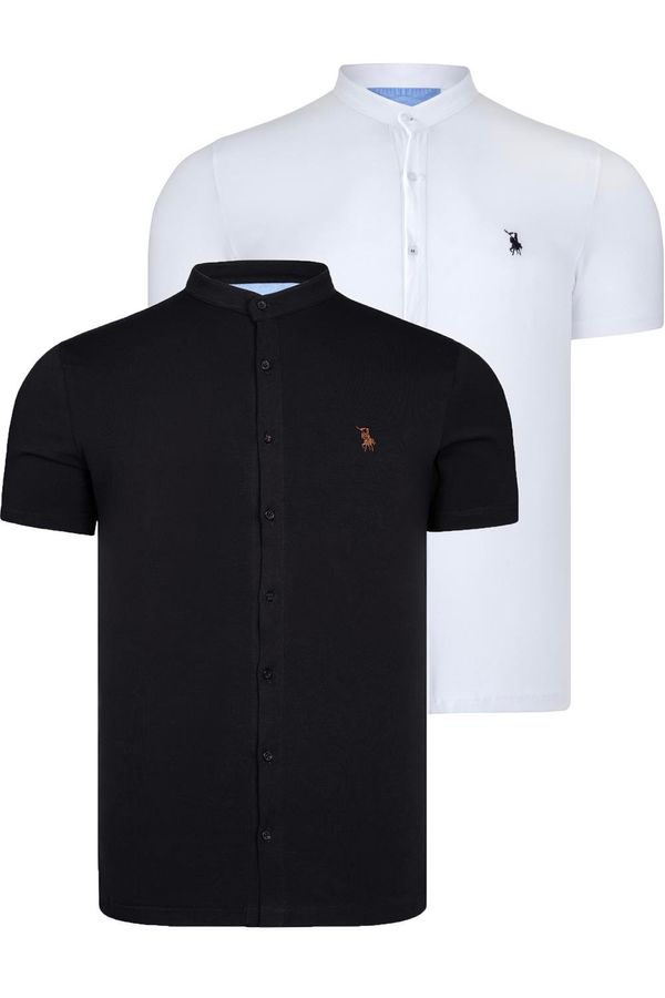 dewberry DOUBLE SET T8597 DEWBERRY MEN'S SHIRT-BLACK-WHITE