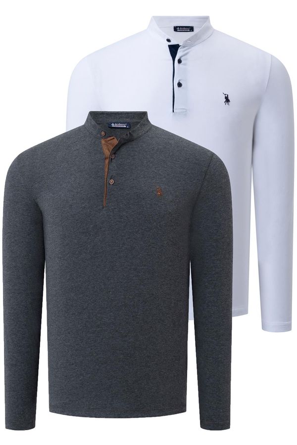 dewberry DOUBLE SET V4009 DEWBERRY MEN'S SWEATSHIRT-WHITE-ANTHRACITE