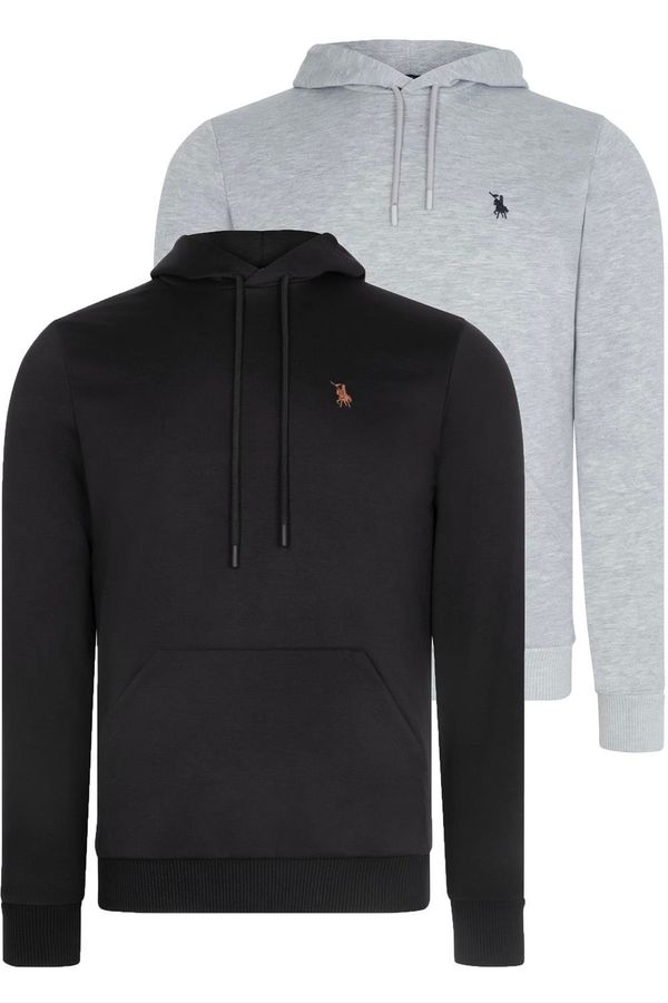 dewberry DOUBLE SET V4011 DEWBERRY MEN'S HOODED SWEATSHIRT-BLACK-GREY