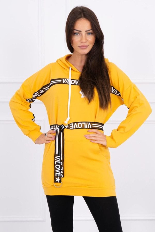 Kesi Dress decorated with a tape with mustard inscriptions