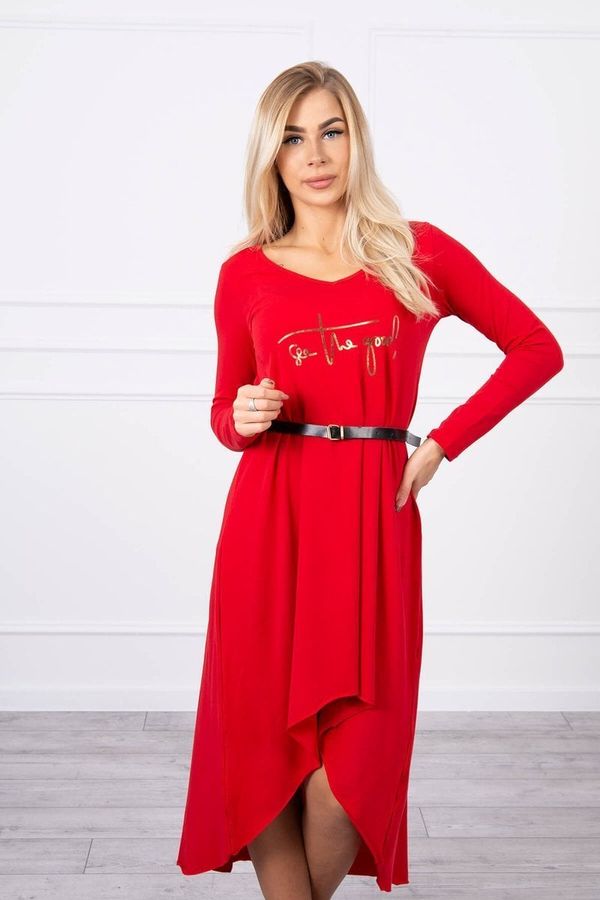 Kesi Dress with a decorative belt and red lettering