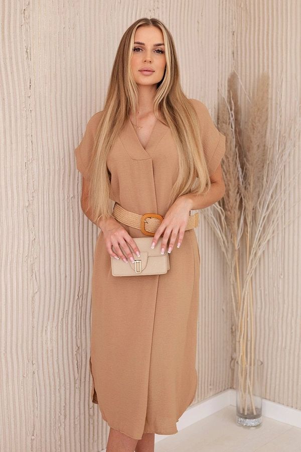 Kesi Dress with a decorative belt camel