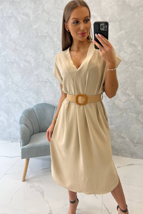 Kesi Dress with a decorative belt of beige color