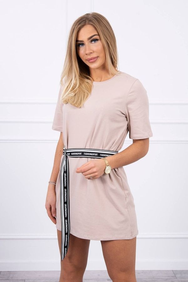 Kesi Dress with a decorative belt of beige color