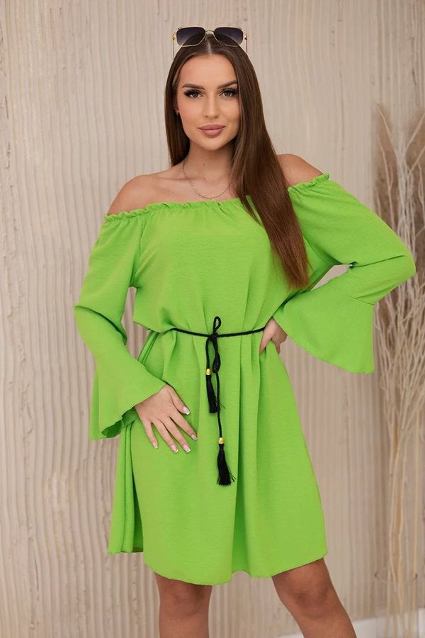 Kesi Dress with a drawstring at the waist in light green colour