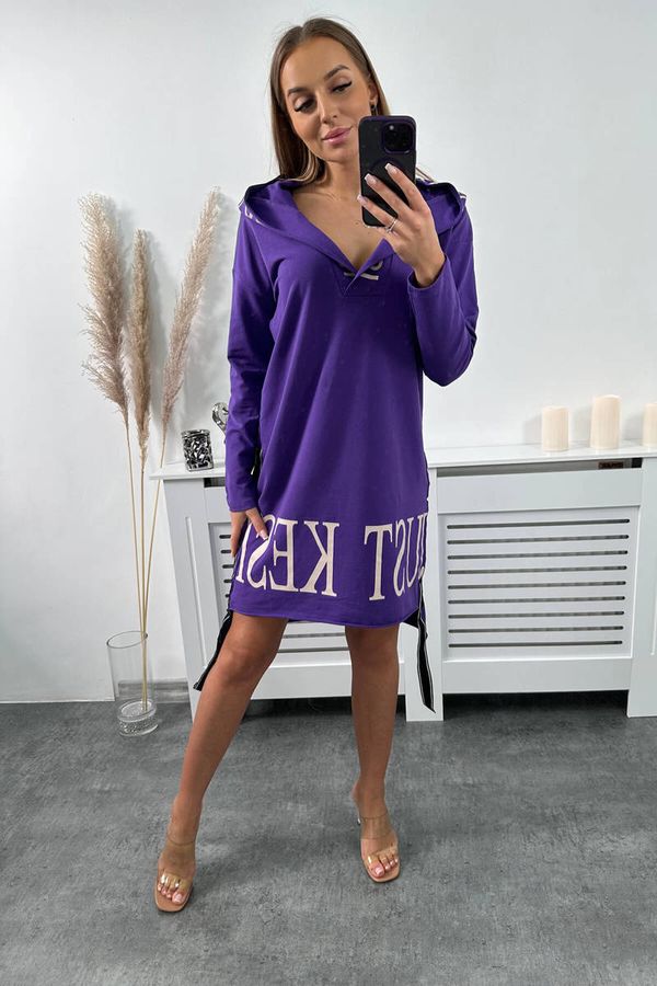 Kesi Dress with a hood and a print of dark purple color