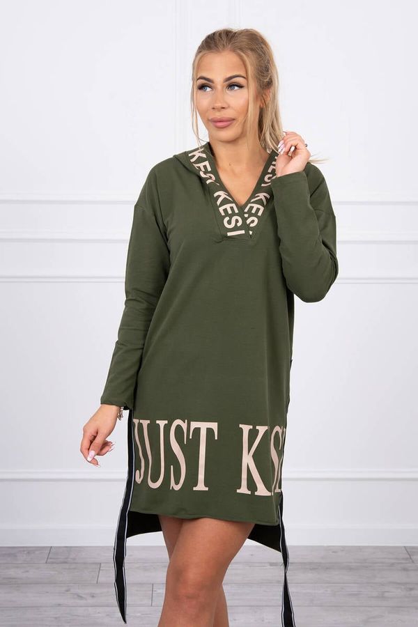 Kesi Dress with a hood and khaki print