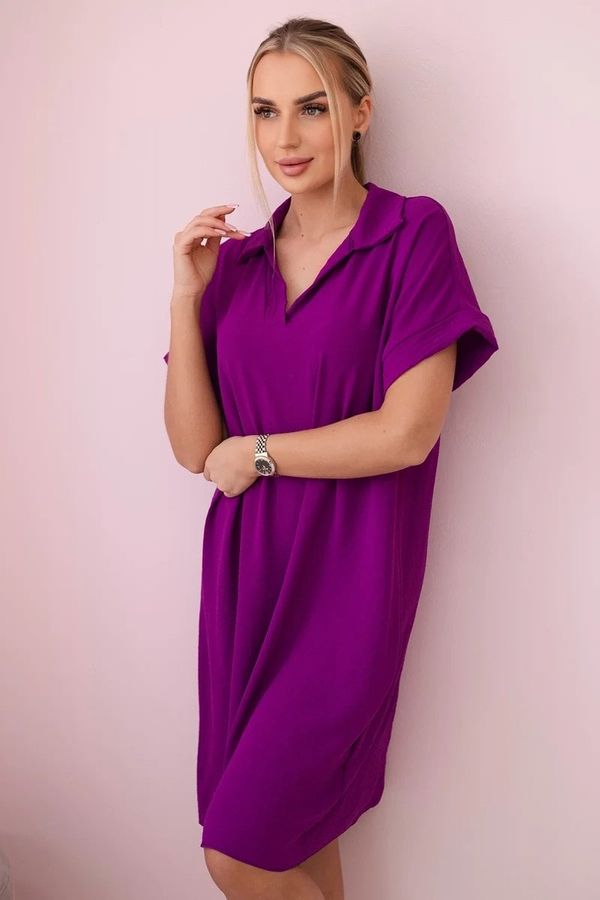 Kesi Dress with a neckline and collar in dark purple color