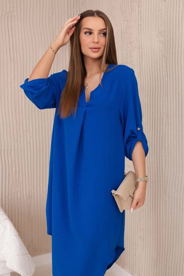 Kesi Dress with a neckline of cornflower blue