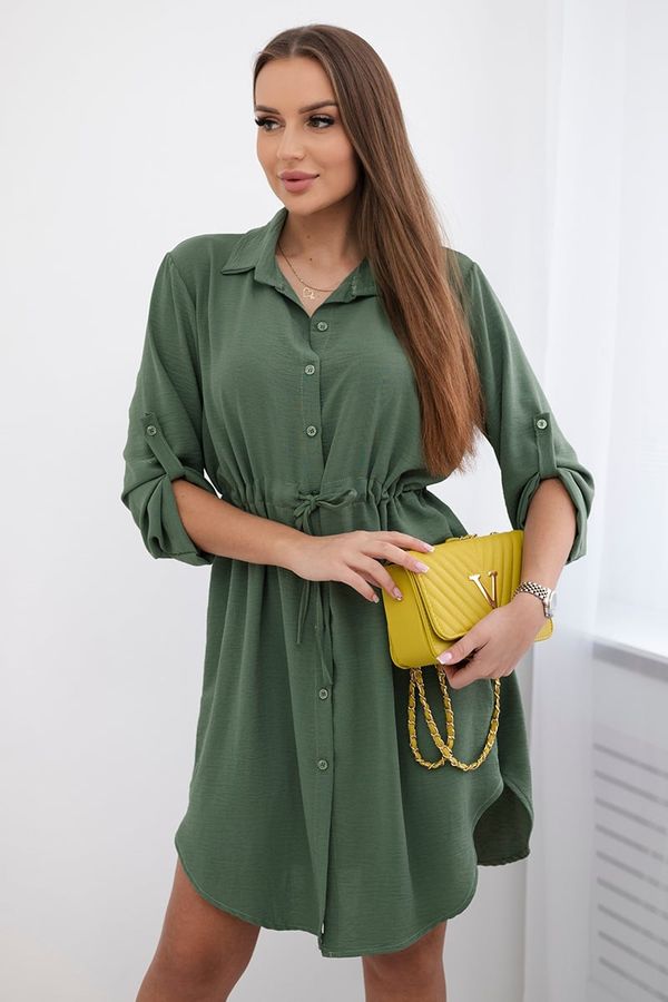 Kesi Dress with buttons and a tie at the waist khaki