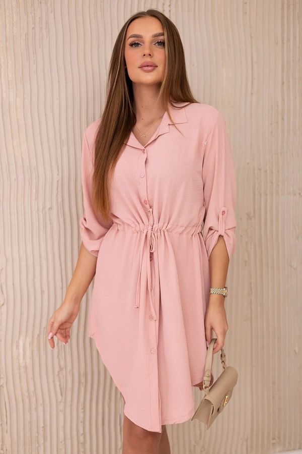 Kesi Dress with buttons and tie at the waist - dark powder pink