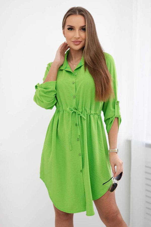 Kesi Dress with buttons and tie at the waist in light green color