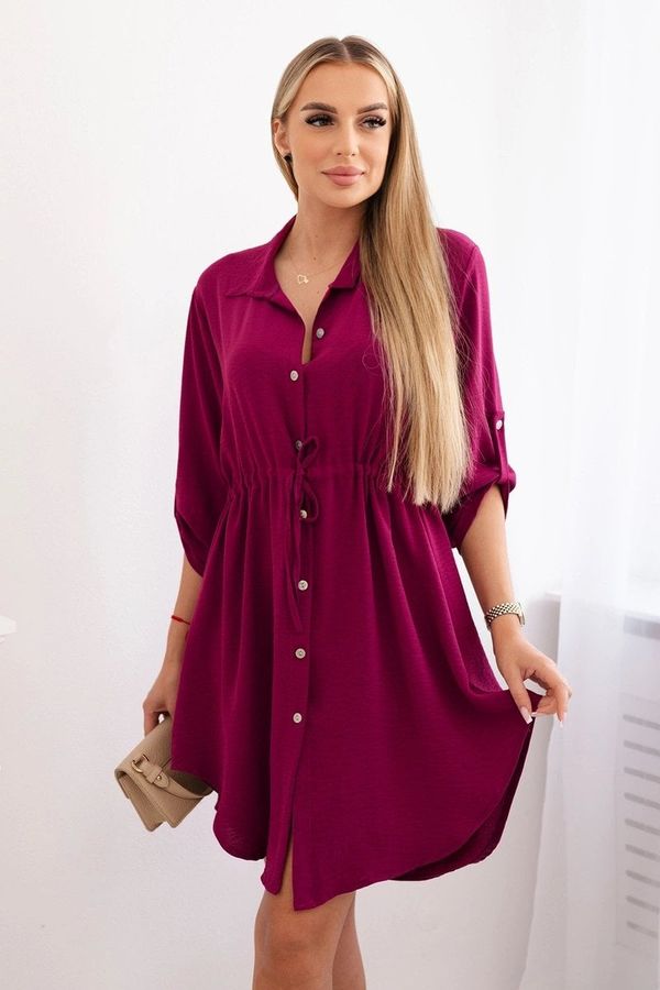 Kesi Dress with buttons and tie at the waist - plum