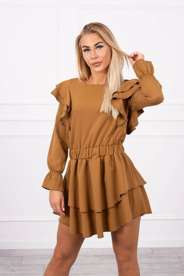 Kesi Dress with camel vertical ruffles