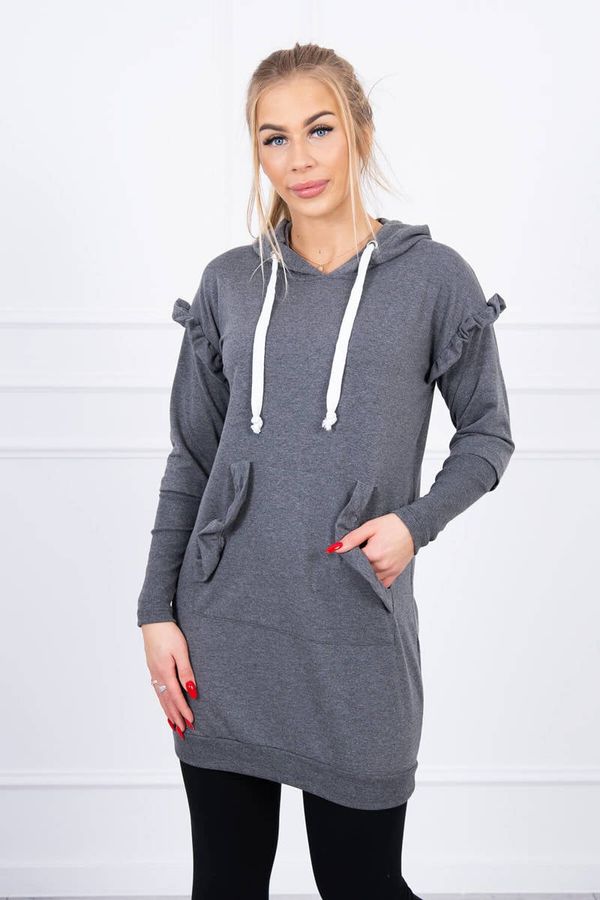 Kesi Dress with decorative ruffles and a graphite hood