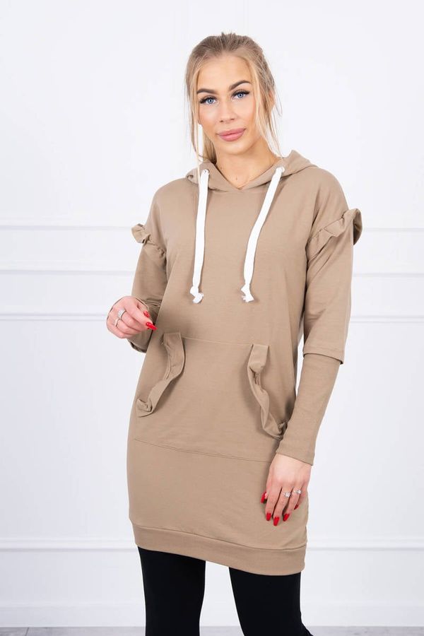 Kesi Dress with decorative ruffles and camel hood