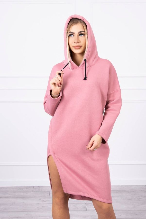 Kesi Dress with hood and slit on the side dark pink