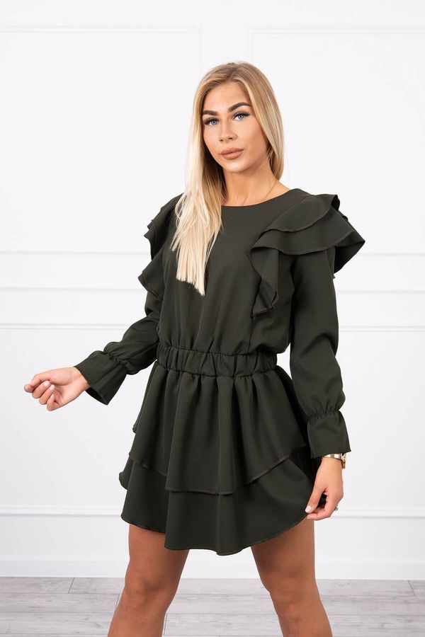 Kesi Dress with khaki vertical ruffles