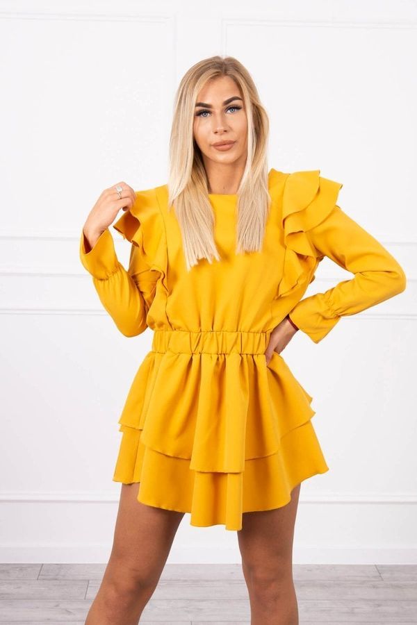 Kesi Dress with vertical frills mustard