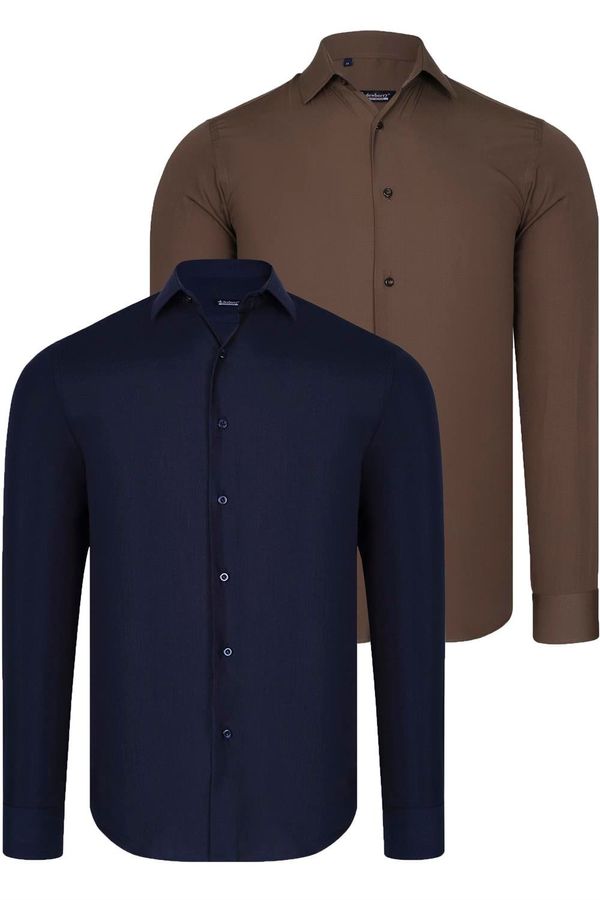 dewberry DUAL SET G726 DEWBERRY MENS SHIRT-NAVY BLUE-BROWN