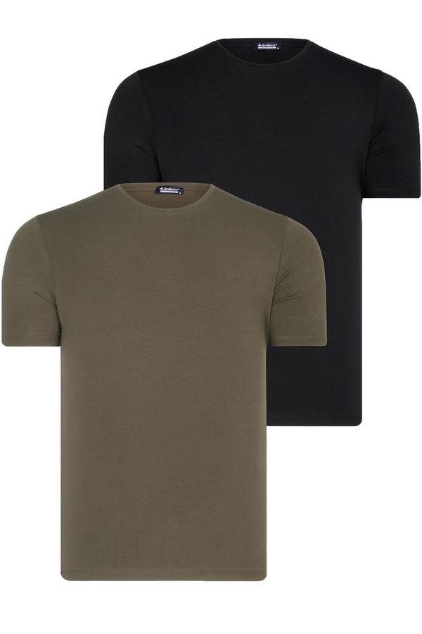 dewberry DUAL SET T8569 DEWBERRY BIKE COLLAR MENS T-SHIRT-BLACK-KHAKI