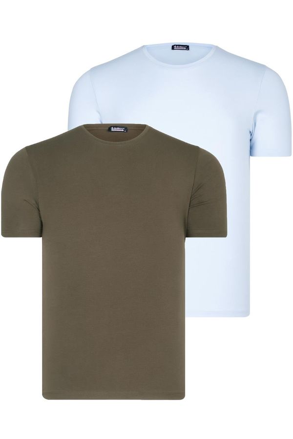 dewberry DUAL SET T8569 DEWBERRY BIKE COLLAR MENS T-SHIRT-BLUE-KHAKI