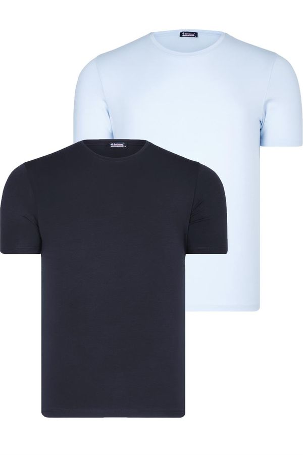 dewberry DUAL SET T8569 DEWBERRY BIKE COLLAR MENS T-SHIRT-BLUE-NAVY BLUE