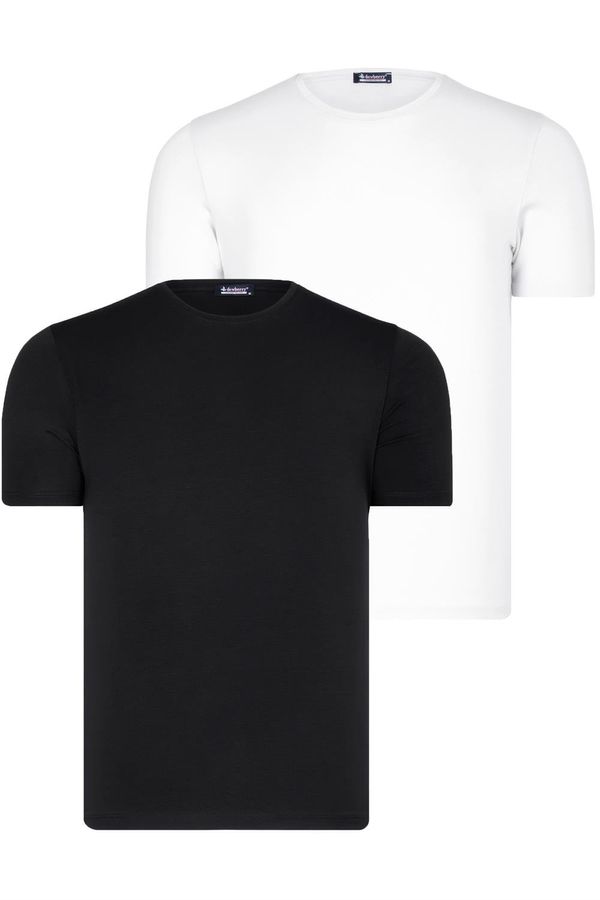 dewberry DUAL SET T8569 DEWBERRY BIKE COLLAR MENS T-SHIRT-DARK BLACK-WHITE