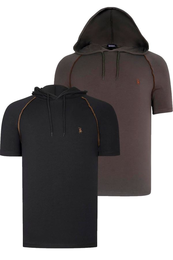 dewberry DUAL SET T8570 DEWBERRY HOODED MEN'S T-SHIRT-BLACK-KHAKI