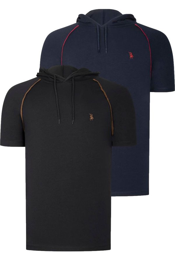 dewberry DUAL SET T8570 DEWBERRY HOODED MENS T-SHIRT-BLACK-NAVY BLUE