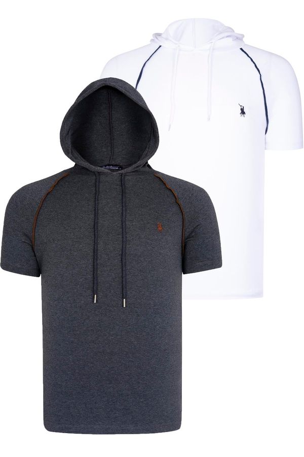 dewberry DUAL SET T8570 DEWBERRY HOODED MEN'S T-SHIRT-WHITE-ANTHRACITE