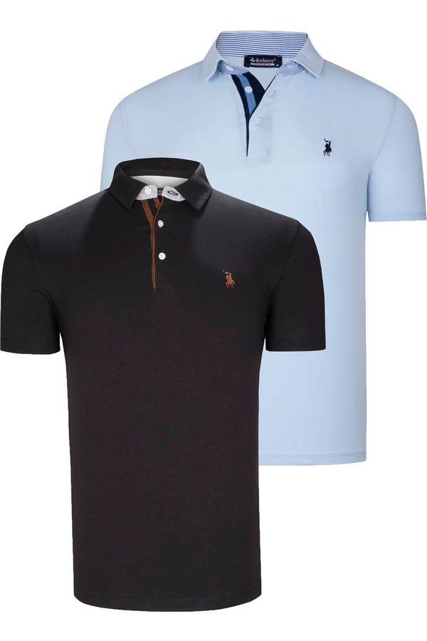 dewberry DUAL SET T8582 DEWBERRY MENS T-SHIRT-BLACK-BABY BLUE