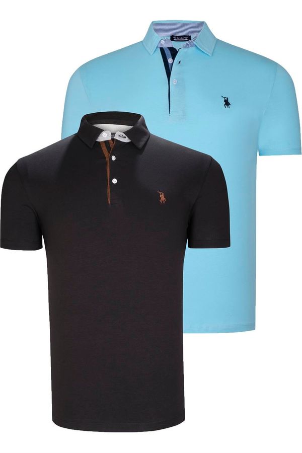 dewberry DUAL SET T8582 DEWBERRY MENS T-SHIRT-BLACK-CYAN