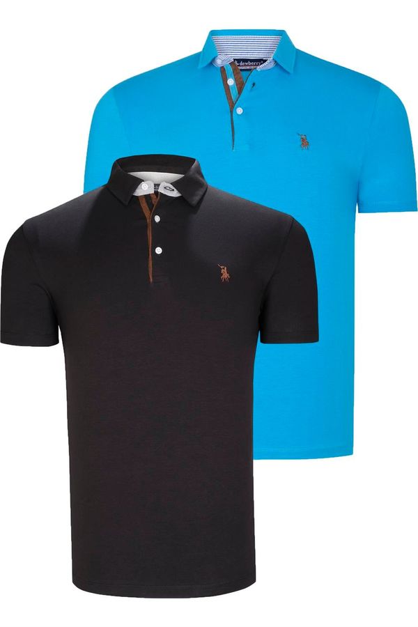 dewberry DUAL SET T8582 DEWBERRY MENS T-SHIRT-BLACK-DARK TURQUOISE