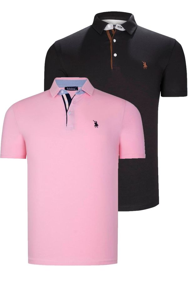 dewberry DUAL SET T8582 DEWBERRY MENS T-SHIRT-BLACK-PINK