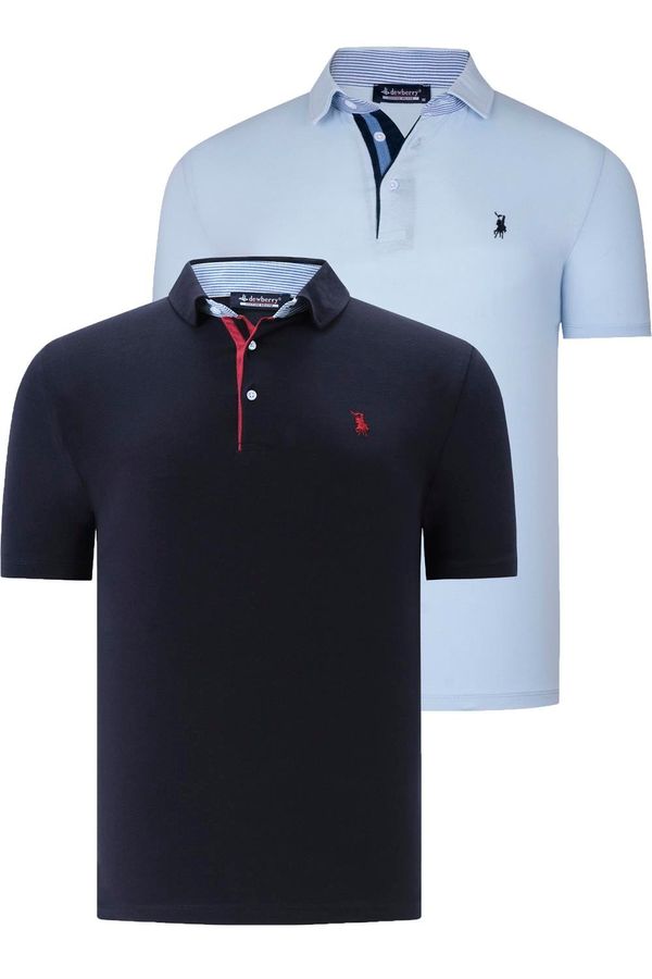 dewberry DUAL SET T8582 DEWBERRY MENS T-SHIRT-NAVY BLUE-BABY BLUE