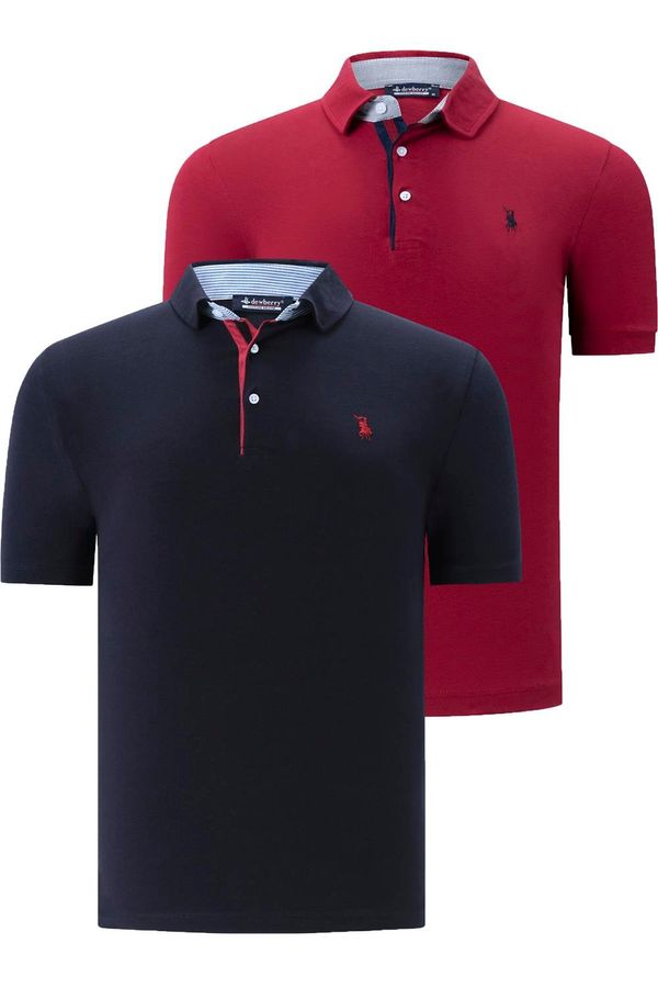 dewberry DUAL SET T8582 DEWBERRY MENS T-SHIRT-NAVY BLUE- BURGUNDY