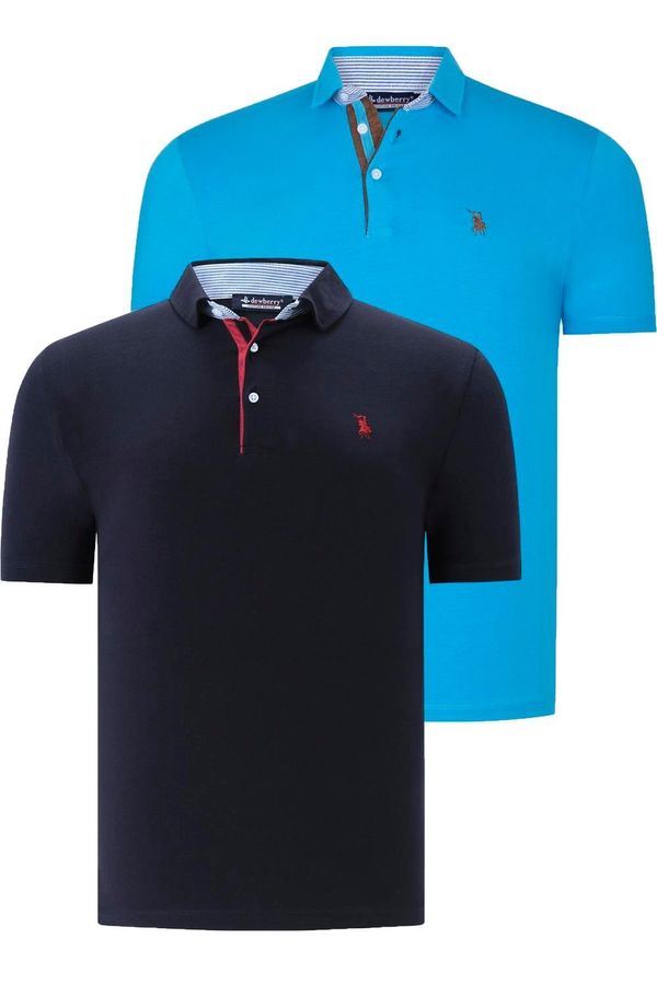 dewberry DUAL SET T8582 DEWBERRY MENS T-SHIRT-NAVY BLUE-DARK TURQUOISE