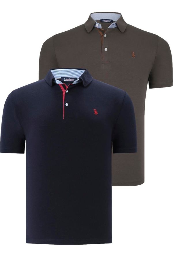 dewberry DUAL SET T8582 DEWBERRY MENS T-SHIRT-NAVY BLUE-KHAKI