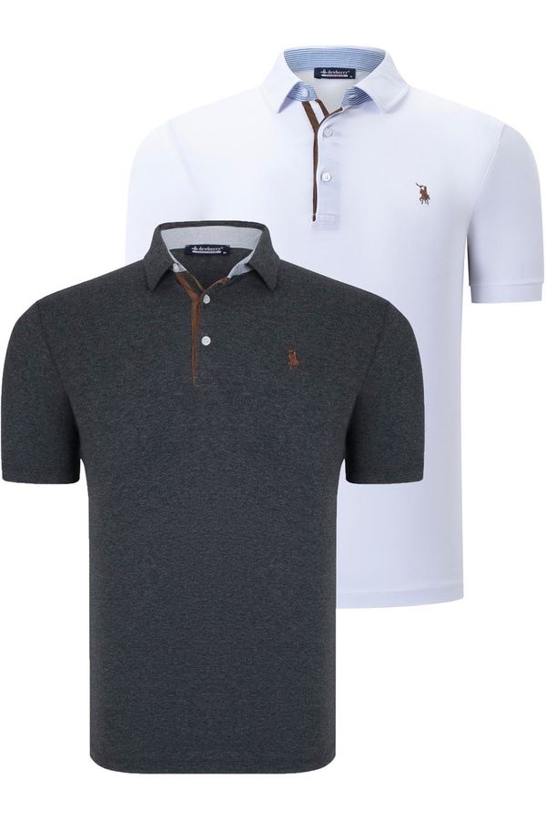 dewberry DUAL SET T8582 DEWBERRY MENS T-SHIRT-WHITE-ANTHRACITE