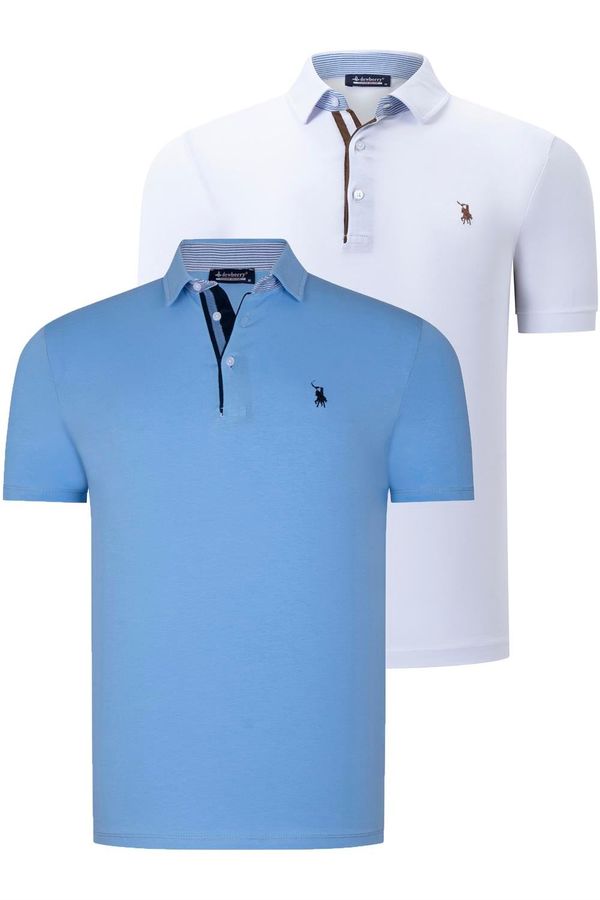 dewberry DUAL SET T8582 DEWBERRY MENS T-SHIRT-WHITE-CLEAR BLUE