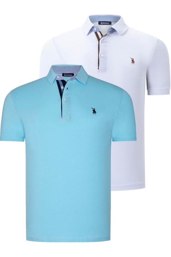 dewberry DUAL SET T8582 DEWBERRY MENS T-SHIRT-WHITE-CYAN