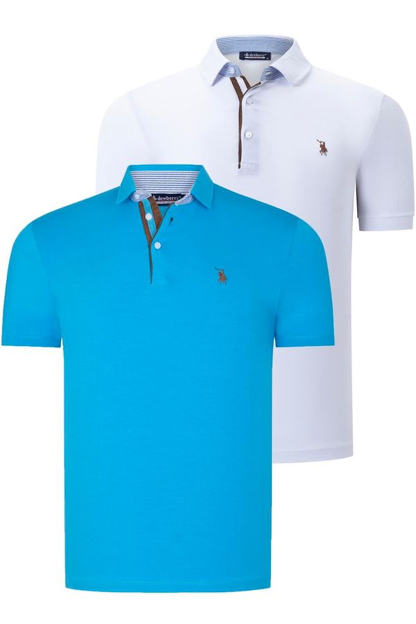 dewberry DUAL SET T8582 DEWBERRY MENS T-SHIRT-WHITE-DARK TURQUOISE